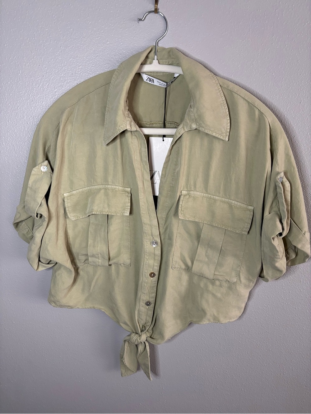 Zara Light Olive Utility Shirt 22” Ptp
